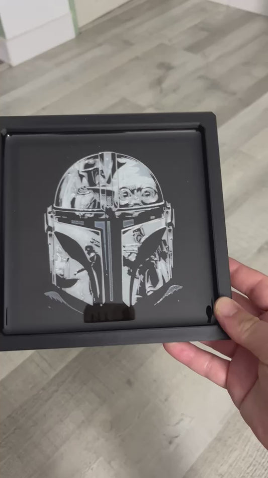 "Mandolorian Helmet with Grogu" Glowing Rolling Tray with Epoxy Resin